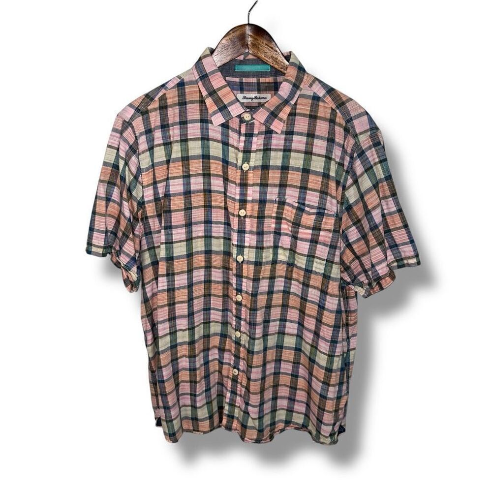 Tommy Bahama Pink Linen Camp Collar Bowling Shirt Size L